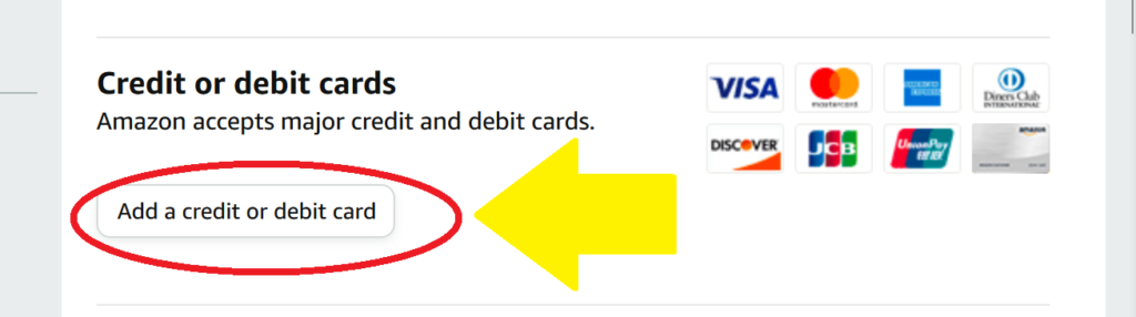 ②「Add a payment method」のページにある「Add a credit or debit card」を選択し、クレジットカードの情報（カード名義人氏名、カード番号、有効期限）を入力