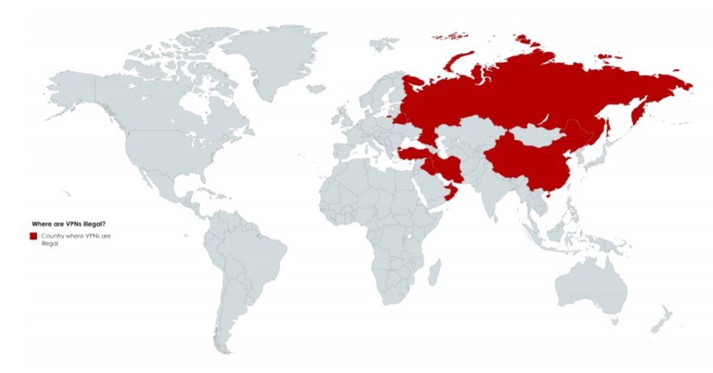 ✓VPNを違法としている国を、地図で見てみる