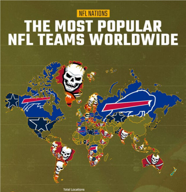 世界地図の国別で、人気なNFLチームを見てみる